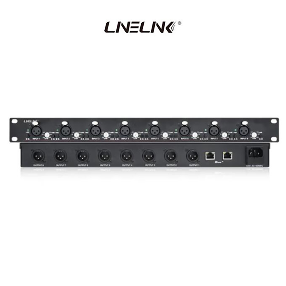 LineLink DAN0808 Dante Interface Box 8x8 with 48V Phantom Power, Supports Dante Daisy Chain Connection